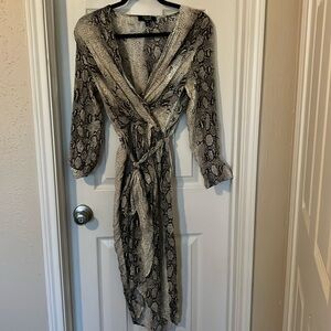 Snake-print Wrap Style Dress with Belt